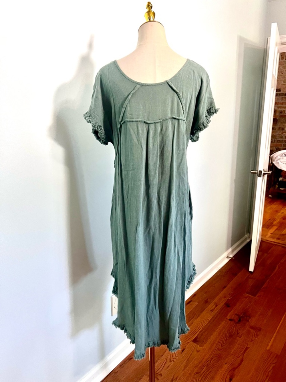 Umgee Linen Blend Boho Tunic Dress Raw Hem Coastal Oversized Sage,Shift Size L - Picture 4 of 9
